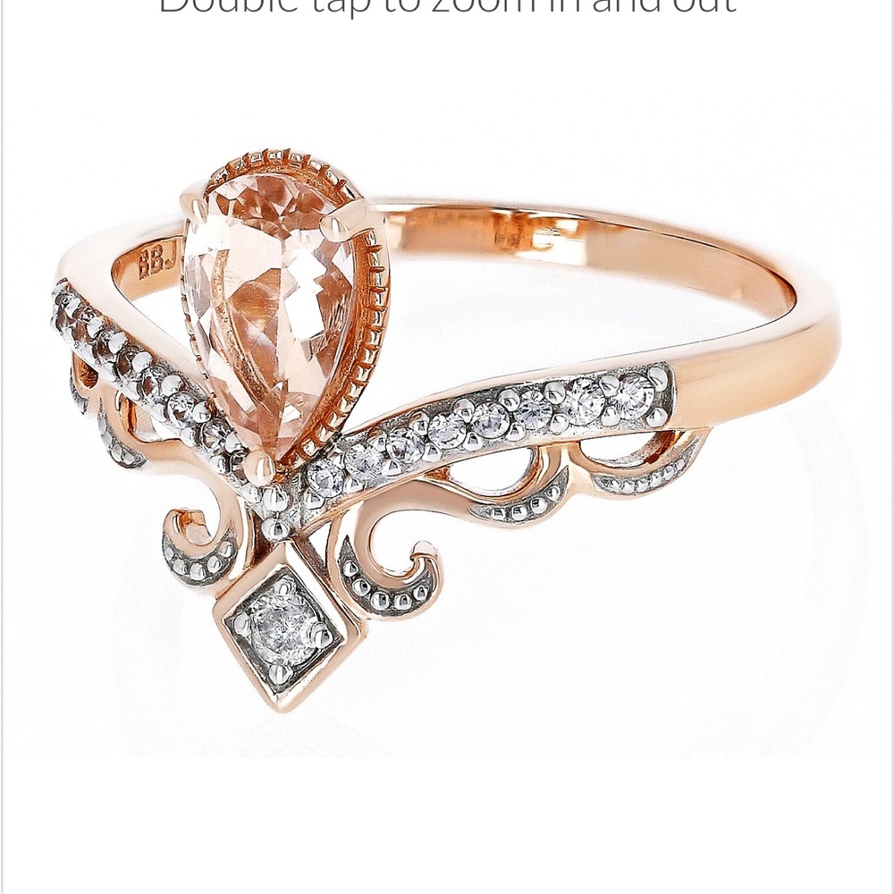 Peach Morganite 10k Rose Gold Diamond Ring 0.71ctw tiara crown princess wedding - Picture 2 of 11